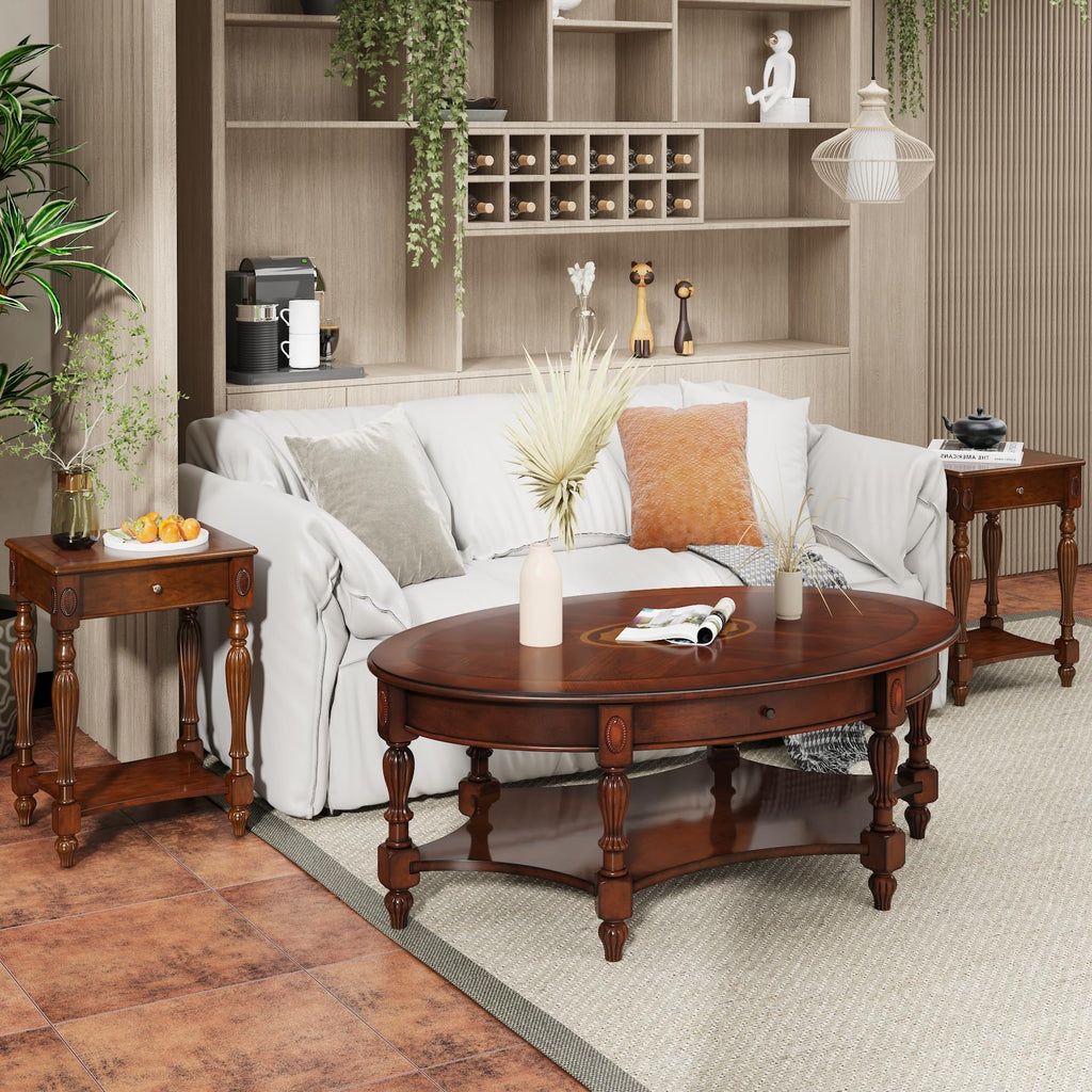 Solid Wood Side Table with Drawer, Cherry Walnut P669