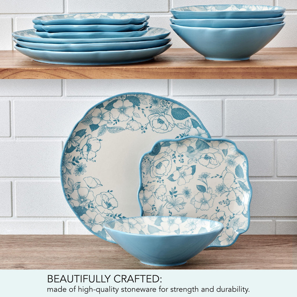 12 Piece Blue Floral Dinnerware Set B2047